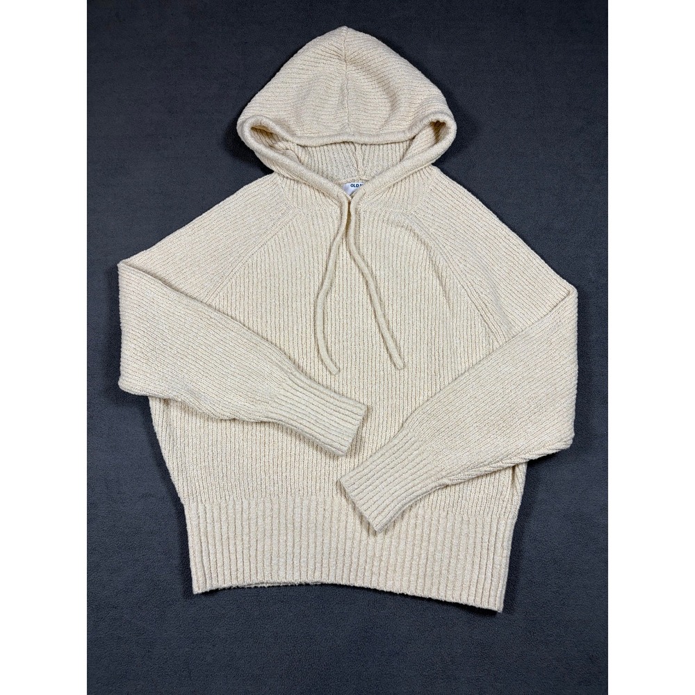 Old Navy Sweater Hoodie Womens Medium Cream Ribbed Raglan Knit